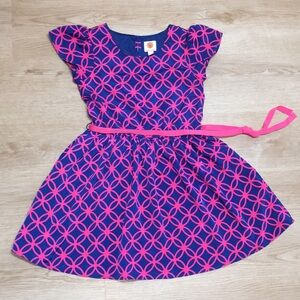 Total Girl Belted Pink & Blue Geometric Print Dress size L 10/12